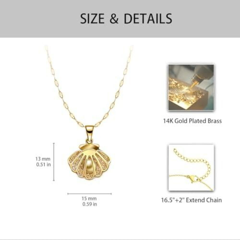 Nature Ocean Beach Themed 14K Gold Necklace for Women - Seashell - Picture 3 of 3